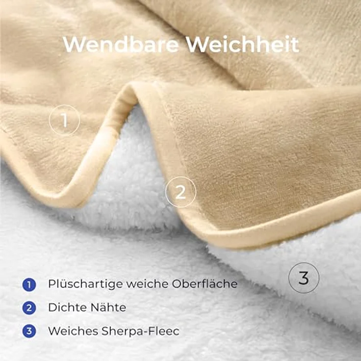 Dreamzie wasserdichte Decke 127x152 cm, Reversible Hundedecke aus Sherpa-Fleece, pflegeleicht und waschbar, beige – Bild 4