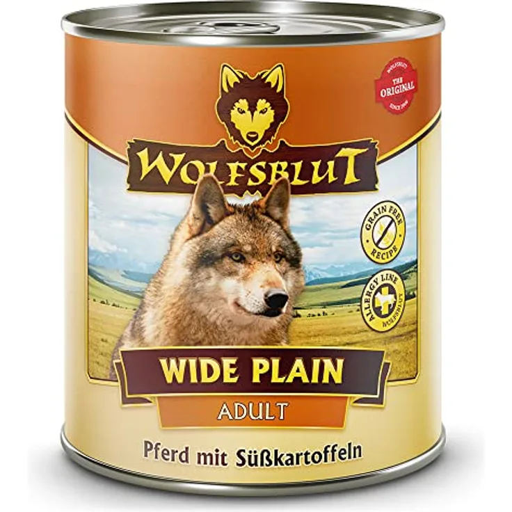 WOLFSBLUT Wide Plain Adult, Nassfutter mit Pferd und Superfood-Mix, getreidefreies Alleinfutter für ausgewachsene Hunde, 6x800g