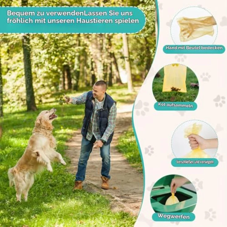 AiQInu 225 Stück Hundekotbeutel, Bunte Kotbeutel Rollen, Unparfümiert, 22 x 30 cm (15 Rollen, 15 pro Rolle) – Bild 5
