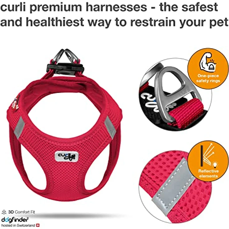 Curli Vest Harness Air-Mesh, Hundegeschirr XL mit hoher Atmungsaktivität, rot und integrierter DogFinder ID – Bild 2