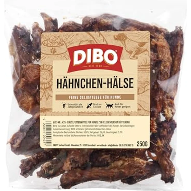 DIBO Hähnchenhälse, Hundesnack mit hoher Calciumquelle für Wachstum und Knochenbau, 250g – Bild 2