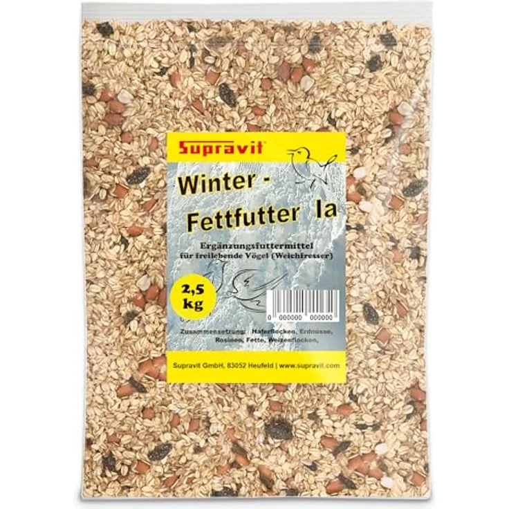 Supravit Premium Fettfutter für Wildvögel 2,5 kg - fettreiches Winterfutter mit Haferflocken, Erdnüssen und Rosinen als energieliefernde Mischung für alle Wildvögel