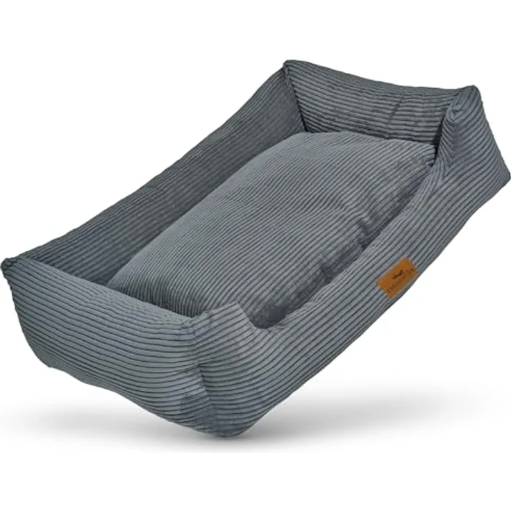 FREUDENTIER Orthopädisches Hundebett aus Cord, Waschbar mit Herausnehmbarem Liegekissen, Handmade in Europe, für kleine, mittelgroße & große Hunde, Dunkelgrau, Größe L – Bild 1