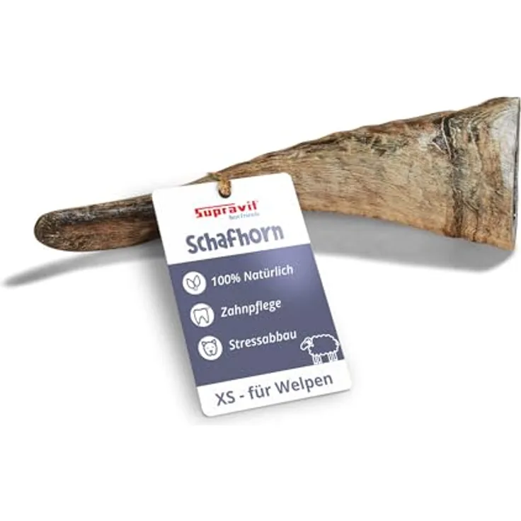Supravit Kauhorn vom Schaf - Schafhorn XS, Natürliches, splitterfreies Hundespielzeug zur Zahnpflege, 100% naturbelassen