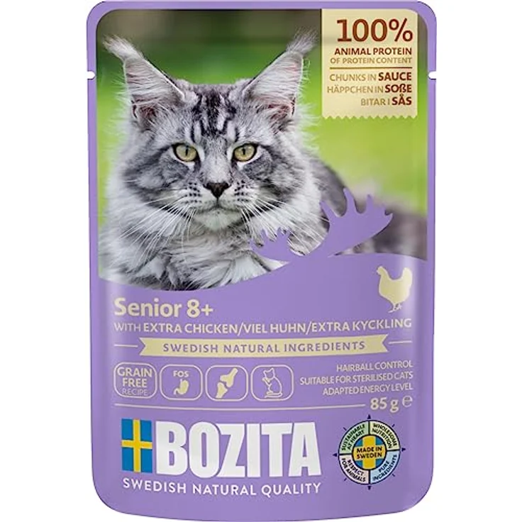 Bozita Pouch Häppchen in Soße Multibox Senior, Katzen-Nassfutter für ältere Katzen ab 8 Jahren, 12x85g (6x Huhn, 6x Rind) – Bild 5