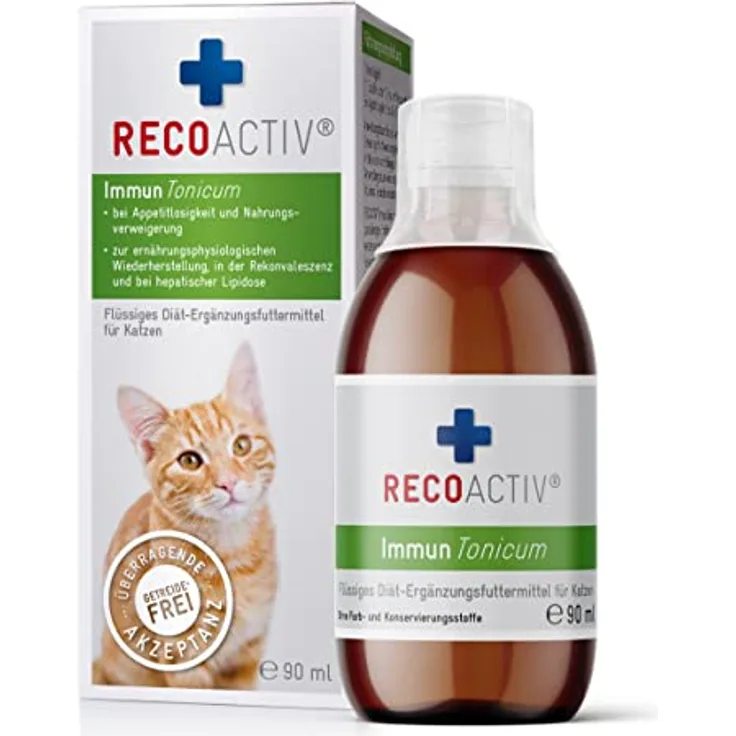 RECOACTIV Immun Tonicum für Katzen - 90 ml - Diät-Ergänzungsfuttermittel zur Unterstützung des Immunsystems und als Appetitanreger bei Untergewicht und Rekonvaleszenz