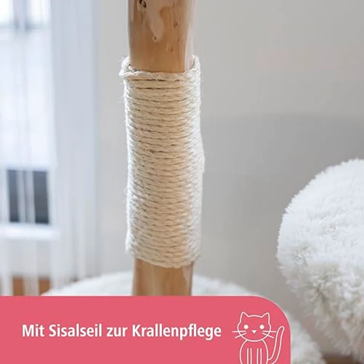 Kerbl Pet Kratzbaum Lucia, weiß, 90 cm, aus Birnenholz mit flauschigen Liegeflächen und Sisalstämmen, inkl. Spielball – Bild 4