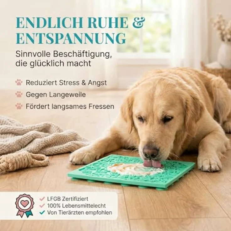 HUND IST KÖNIG Leckmatte Hund 22x22cm, rutschfest mit 72 Saugnäpfen, lebensmittelecht und spülmaschinenfest, inkl. Spatel und Rezepte-Ebook, 2 Stück – Bild 2