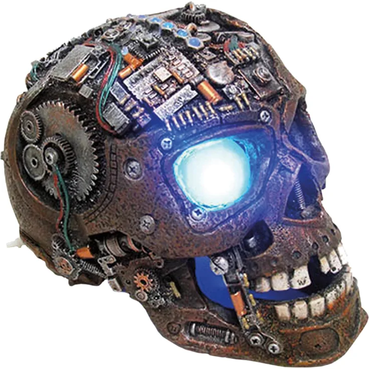 Nobby Aqua Ornaments Cyborg Schädel, Aquariumdekoration mit LED-Beleuchtung aus ungiftigem Polyresin