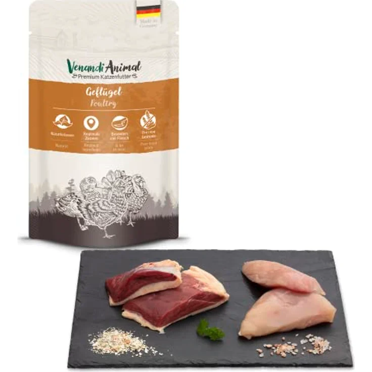 Venandi Animal 12 x 125 g, Getreidefreies Katzen-Nassfutter mit hohem Fleischgehalt und Taurin, für adulte Katzen – Bild 2