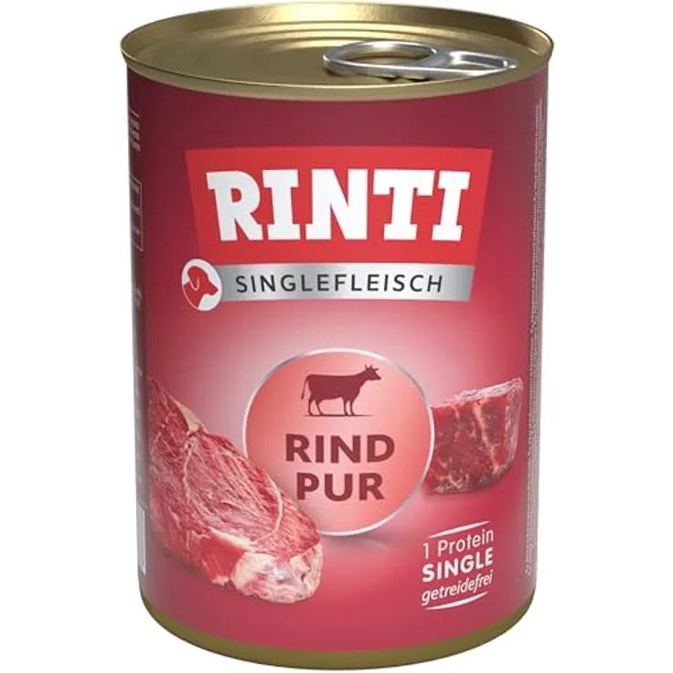 Rinti RINTI Singlefleisch, Hunde-Nassfutter mit 100% Rind, 24 x 400 g, Single-Protein für ernährungssensible Hunde
