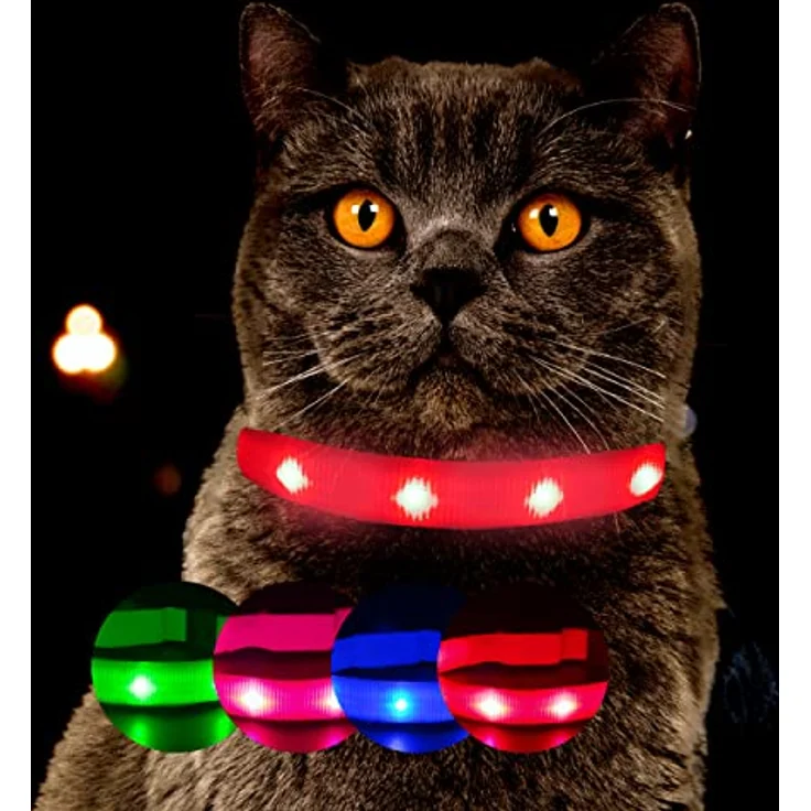 Petsation Leuchthalsband für Katzen [Das Original], LED Katzenhalsband mit starker Leuchtkraft & 3 Leuchtmodi, sehr lange Akkulaufzeit, Größe L, Rot – Bild 1