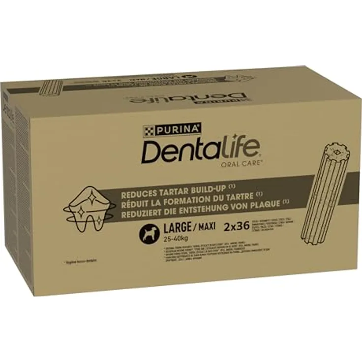 PURINA Dentalife Hunde-Zahnpflege-Snacks, Multipack Maxi, reduziert Zahnsteinbildung, 72 Stück, Hühnergeschmack