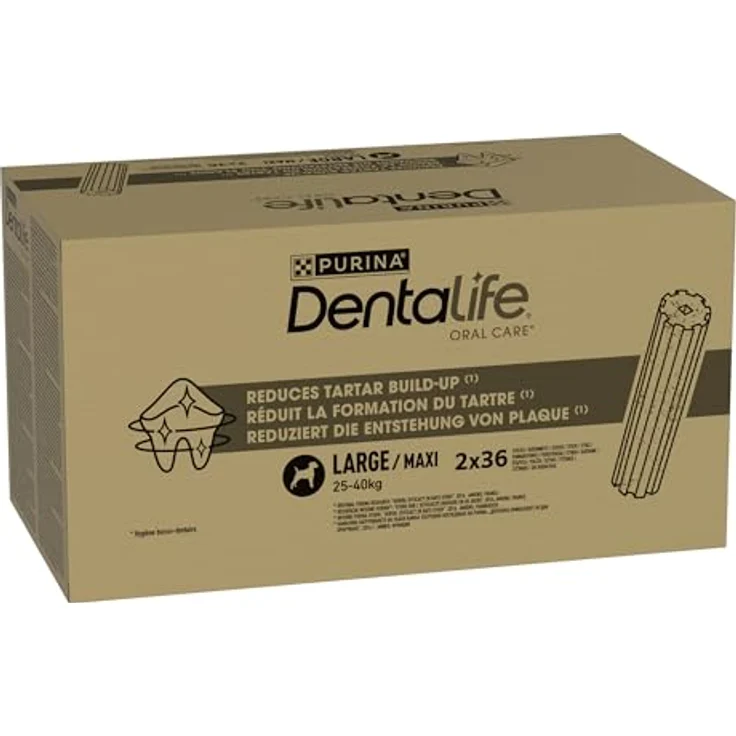 PURINA Dentalife Hunde-Zahnpflege-Snacks, Multipack Maxi, reduziert Zahnsteinbildung, 72 Stück, Hühnergeschmack – Bild 1