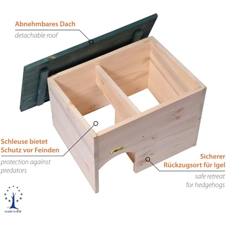 dobar Igelhaus Bausatz, Tierhaus mit grünem Dach und Schleuseneingang, wetterfestes Kiefernholz, ca. 34,5 x 27 x 24 cm – Bild 3