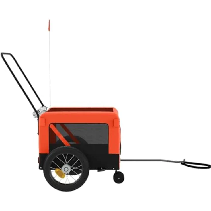 vidaXL Hunde-Transportbox Fahrradanhänger Hunde Orange und Schwarz Oxford-Gewebe Eisen mit PVC-Dach und Reflektoren – Bild 7