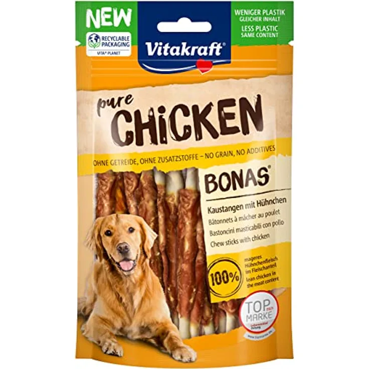 Vitakraft Chicken Bonas Kaustangen, fleischiger Hundesnack mit Huhn, 80g, ohne Zucker und Zusatzstoffe