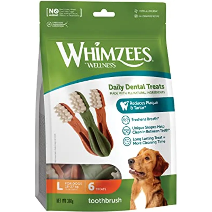 Whimzees Snack Toothbrush, Hundesnack zur Belohnung und für Training, 360g (6x60g)