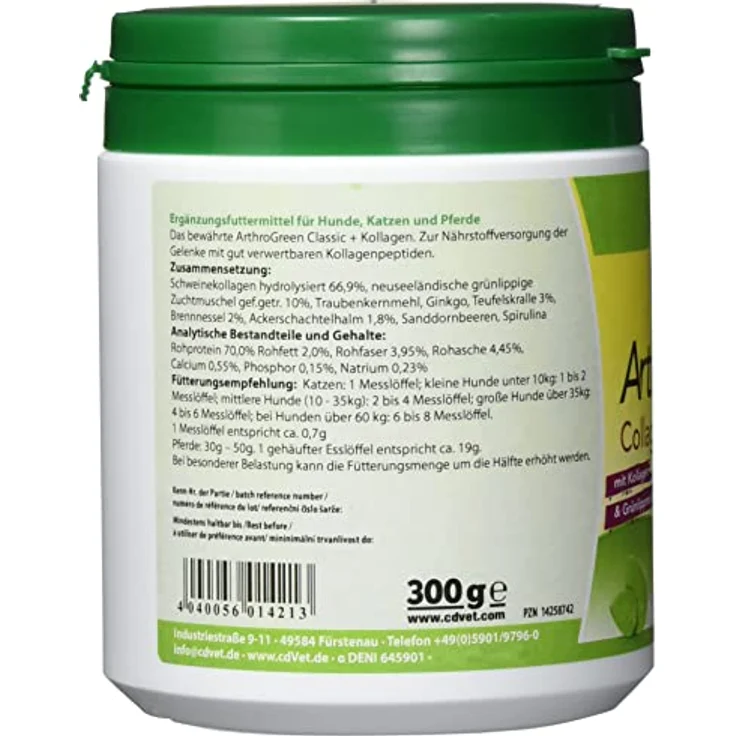 cdVet ArthroGreen Collagen, Hundefutter zur Gelenknährstoffversorgung mit Kollagenpeptiden und Grünlippmuschel, 300 g – Bild 2