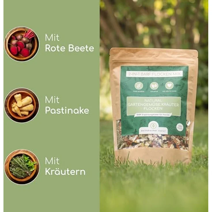 Wolfsbacher Barf Flocken Mix für Hunde – 100% natürliche Gartengemüse und Kräuter, getreidefrei, 500g – Bild 3