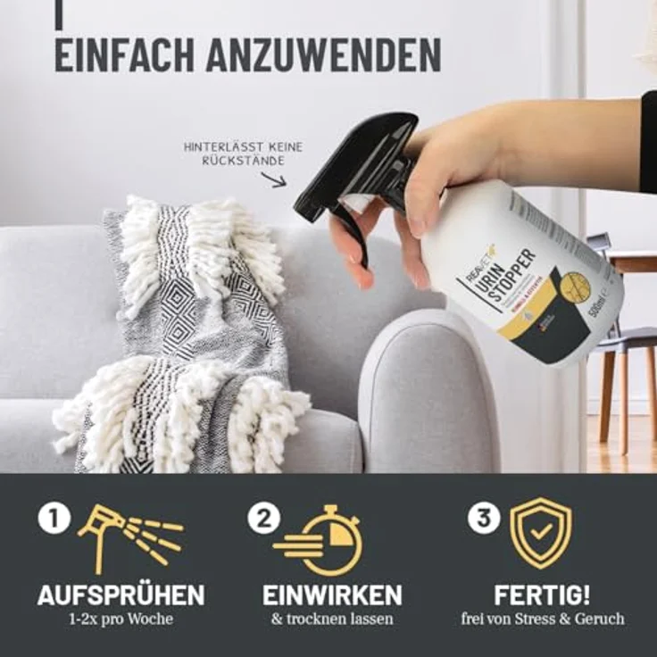 ReaVET Urin Stop für Hunde & Katzen, mildes Abwehrspray 500ml, Urin Entferner & Hundeschreck, nicht färbend, für Innen- & Außenbereich – Bild 4