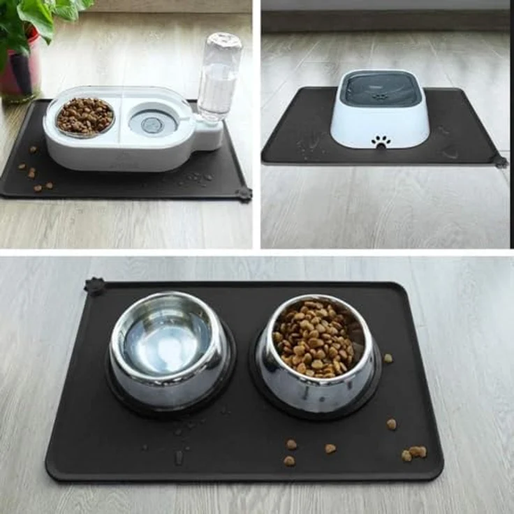 Joytale Silikon-Futtermatte, rutschfest und wasserdicht mit erhöhtem Rand für Hunde und Katzen, 47 x 30 cm, Schwarz – Bild 3