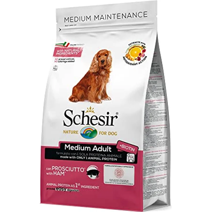 Schesir Adult Medium 3kg Hundefutter mit Schinken, leicht verdauliche Formel, ohne Farb- und Konservierungsstoffe, mit Biotin und Bierhefe zur Fellpflege, cruelty free – Bild 3