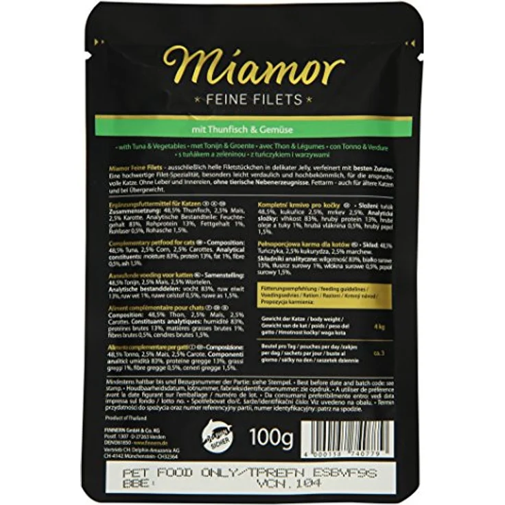 Miamor Feine Filets in Jelly, Thunfisch & Gemüse, 24x100g, leicht verdaulich und fettarm, ohne tierische Nebenerzeugnisse – Bild 2
