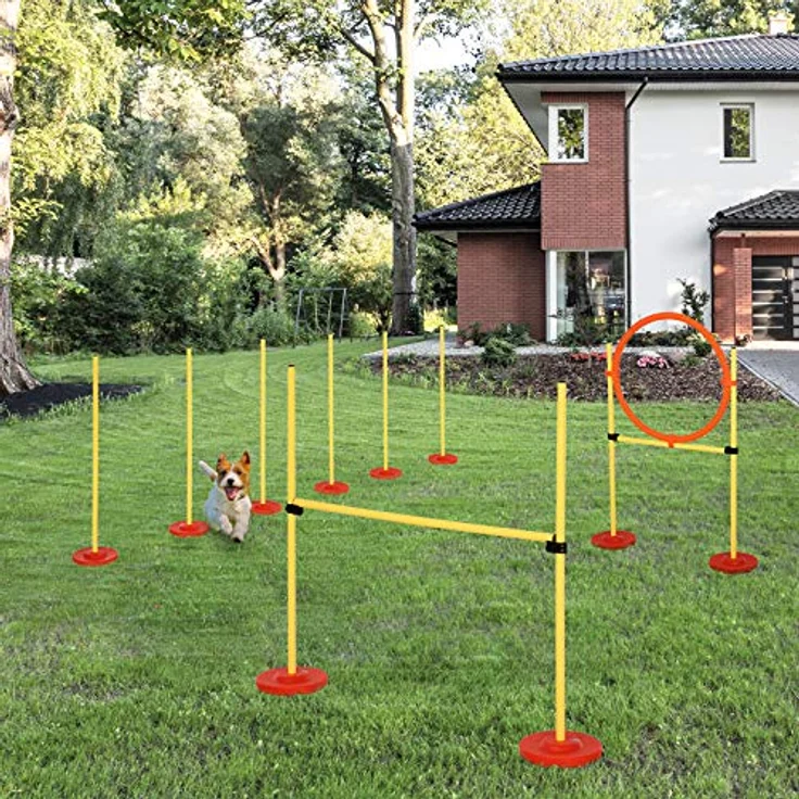 PawHut Agility Set Hunde 3-teiliges Agility-Ausrüstung für Hundetraining, höhenverstellbar mit 6 Slalomstangen und Tragetasche, für Hindernislauf und Sprungtraining – Bild 2