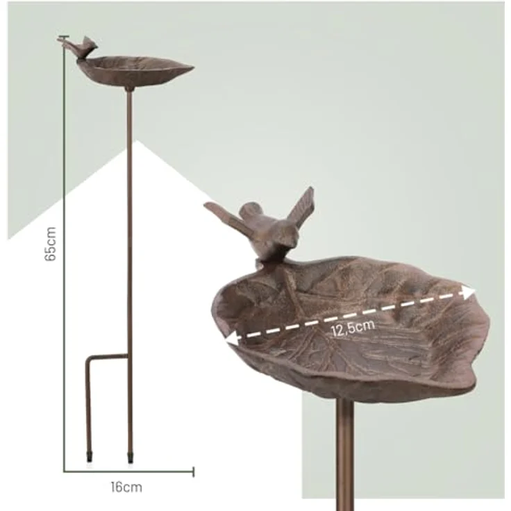 wildlife home Vogeltränke auf Stab im Blatt-Design, frostsicher und witterungsbeständig aus Gusseisen, pour Garten und Balkon, 16 x 12,5 x 65 cm – Bild 5