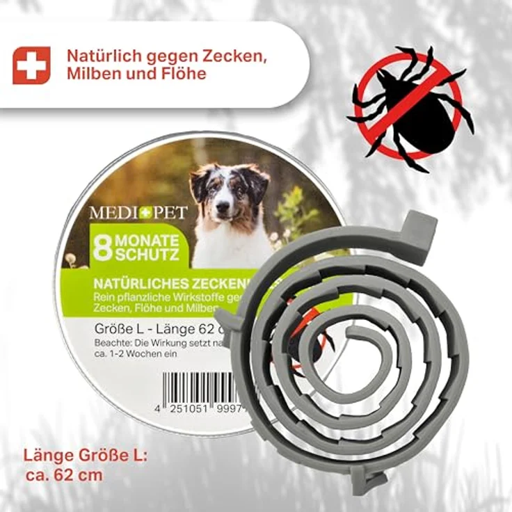MEDIDOG Natürliches Zeckenhalsband, 65 x 1,5 cm, 8 Monate Schutz vor Zecken, Flöhe und Milben, für kleine Hunde & Katzen, mit Zistrose- & Lavendelöl, chemiefrei, wasserfest – Bild 3