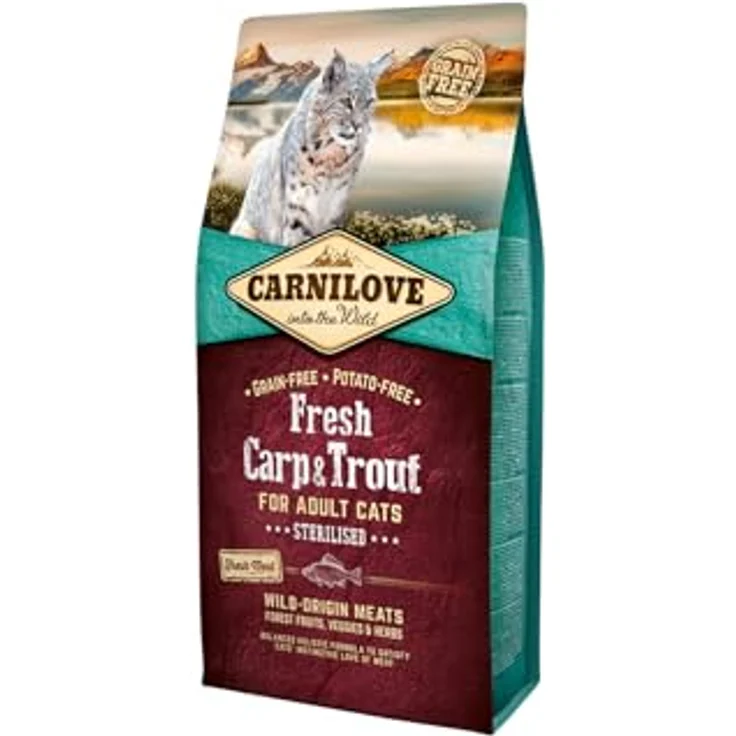 CARNILOVE FRE Carp & Trout Sterilize, dehydriertes Katzenfutter mit frischen tierischen Zutaten, 6 kg – 6000 g