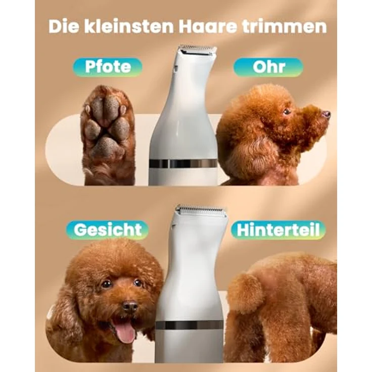 oneisall Pfotentrimmer für Hunde, Doppelklingen 2-Gang Schermaschine, leise und schnurlos für Pfoten, Augen, Ohren, Gesicht, Körper (weiß) – Bild 2