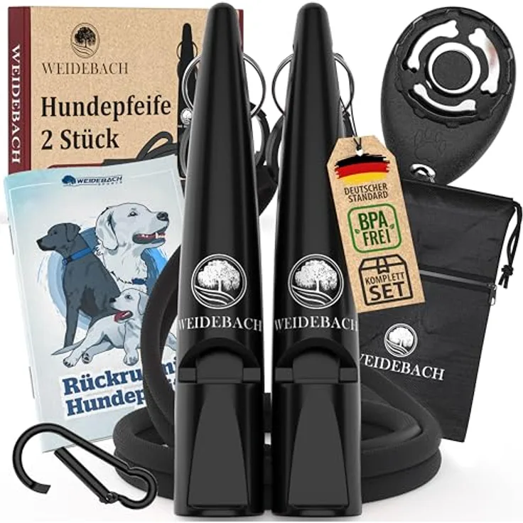 Weidebach® 2X verbesserte Hundepfeife, stabiler & lauter Ton, inkl. Clicker und verstellbarem Umhängeband