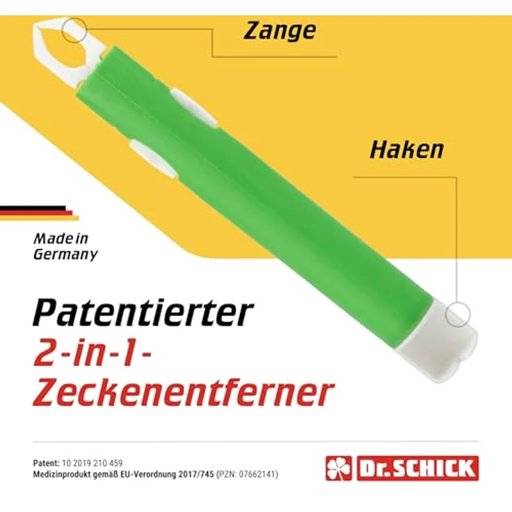 Dr. Schick Zeckenzange Ultra, 2-in-1 Zeckenhaken & Zeckengreifer, patentierter Zeckenschutz für Mensch und Tier, zur zuverlässigen Entfernung großer und kleiner Zecken, hergestellt in Deutschland – Bild 2