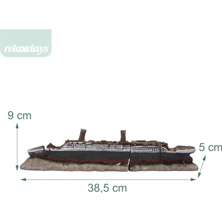 relaxdays Aquariendeko Titanic, detailreiches Schiffwrack aus ungiftigem Kunstharz, 9 x 38,5 x 5 cm, bunt – Bild 4