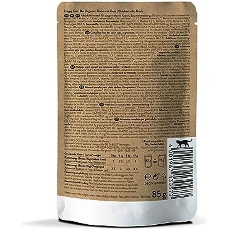 Happy Cat Bio Pouch Huhn & Ente, 85 g, getreidefreies Katzen-Nassfutter aus kontrolliert biologischer Landwirtschaft, ohne künstliche Zusatzstoffe – Bild 4