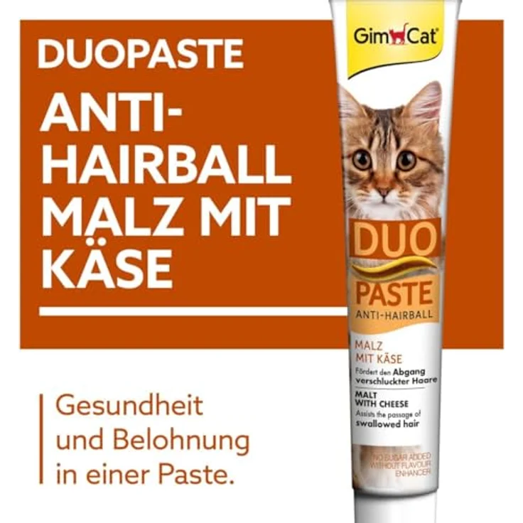 GimCat DUO Paste Anti-Hairball Malz mit Käse, 50g - fördert den natürlichen Abgang verschluckter Haare – Bild 2