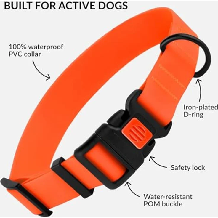 CollarDirect Wasserdichtes Hundehalsband, Verstellbar aus Silikon & Kunststoff, Geruchsresistent, Sicherheitsverschluss, Orange, M (30-40 cm) – Bild 2