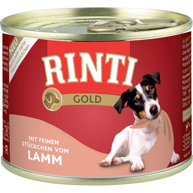 Rinti Sparpaket RINTI Gold 24 x 185 g, Hunde-Nassfutter mit Lammstückchen, ohne Formfleisch und künstliche Zusatzstoffe