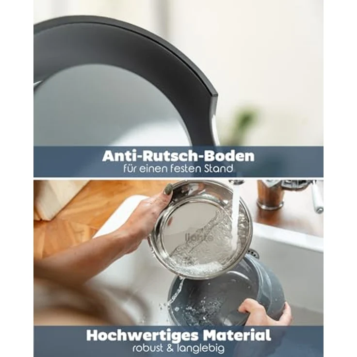 lionto Futternapf aus Melamin, 940 ml herausnehmbarer Edelstahlnapf, Anti-Rutsch Boden, leicht zu reinigen, ergonomisches Design, grau, für Hunde & Katzen – Bild 4