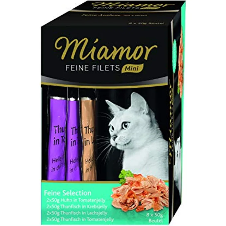 Miamor Feine Filets Mini 8x50g Mixpaket 2, Ergänzungsfuttermittel für Katzen, 4 Sorten in Jelly
