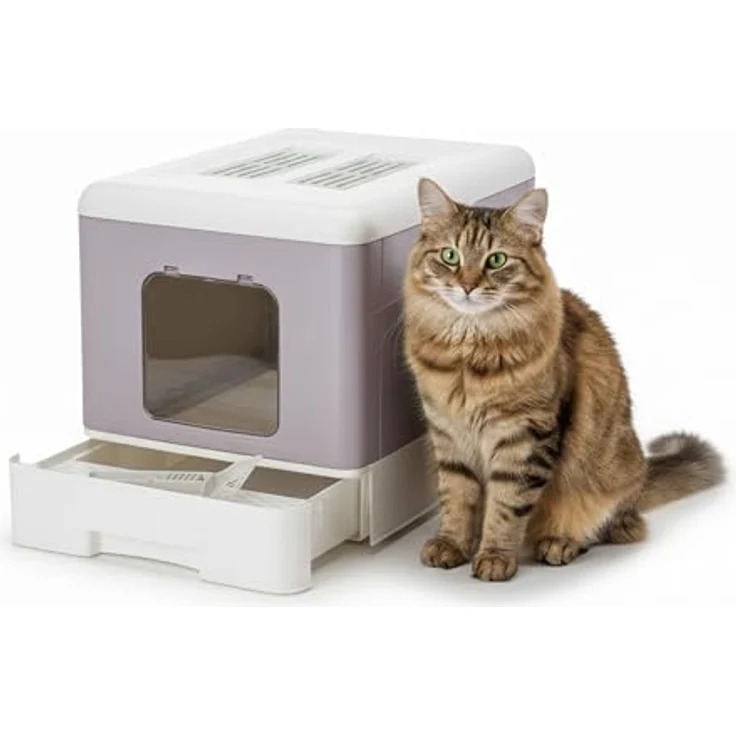 Ferplast Katzentoilette mit Schublade, mit Deckel und Aktivkohlefilter, inklusive Schaufel und Bürste, Rosa, L 39 x T 52 x H 40 cm – Bild 1