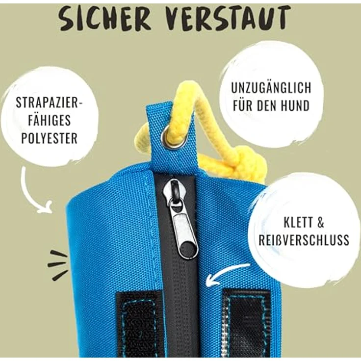 Rudelkönig Futterbeutel für Hunde - Robuster Apportierdummy für Leckerlies, ideal für Hundetraining, mit Klett- und Reißverschluss, passend für Nass- und Trockenfutter – Bild 4