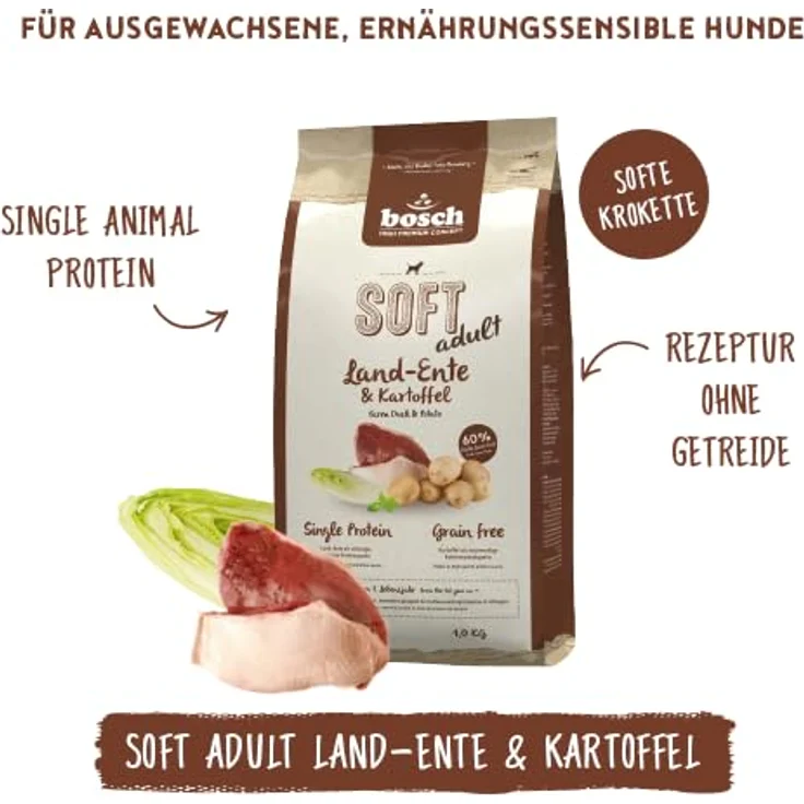 Bosch SOFT Hunde-Trockenfutter Land-Ente und Kartoffel, proteinreiches Futter für ausgewachsene Hunde, 1kg – Bild 2