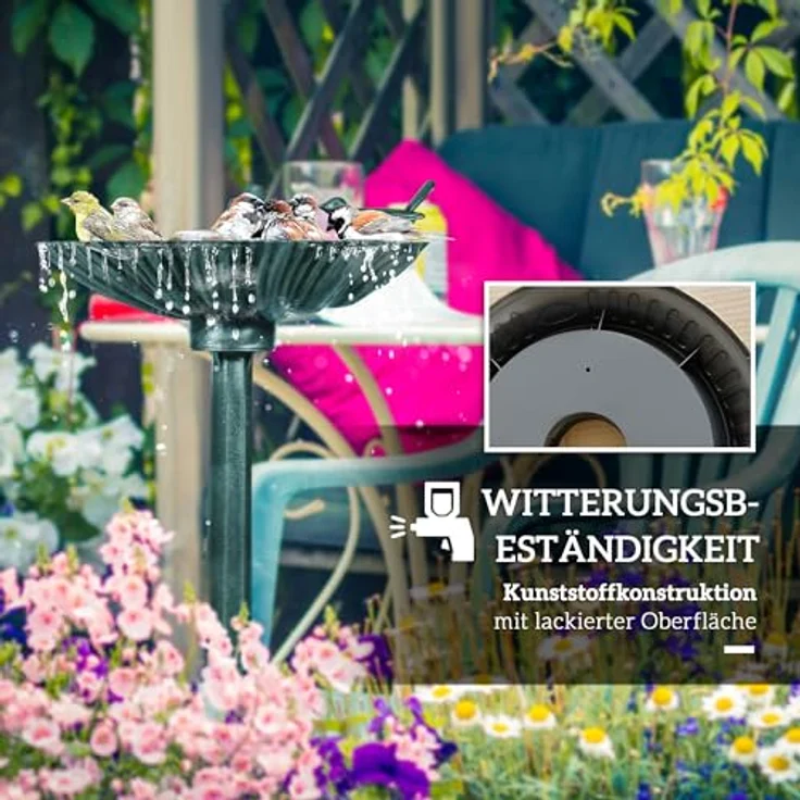 Outsunny Vogeltränke Kunststoff, Zwei-Becken Vogelbad mit muschelförmigem Becken und antikem Metall-Look, dunkelgrün, 49,5L x 38B x 81H cm – Bild 5