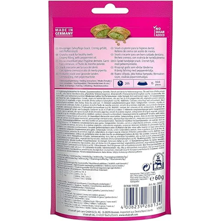 Vitakraft Crispy Crunch, knusprige Snackkissen mit Pfefferminzöl, prophylaktische Wirkung, Katzensnack ohne Zucker, 60g – Bild 2