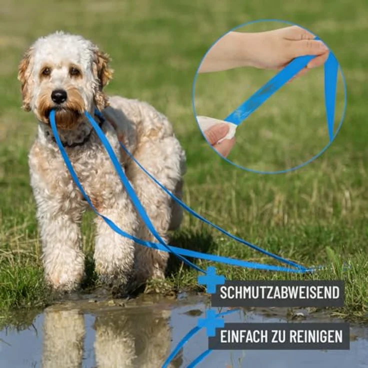 ReaVET Schleppleine für Hunde 10 Meter, robuste & wasserfeste Übungsleine mit Griff, Trainingsleine für große & kleine Hunde, Blau – Bild 5