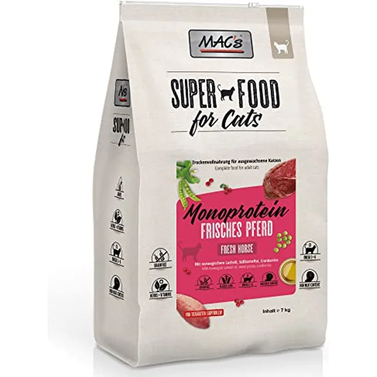 Mac's Cat Monoprotein Pferd, Trockenfutter Superfood für Katzen, 7kg, getreidefrei