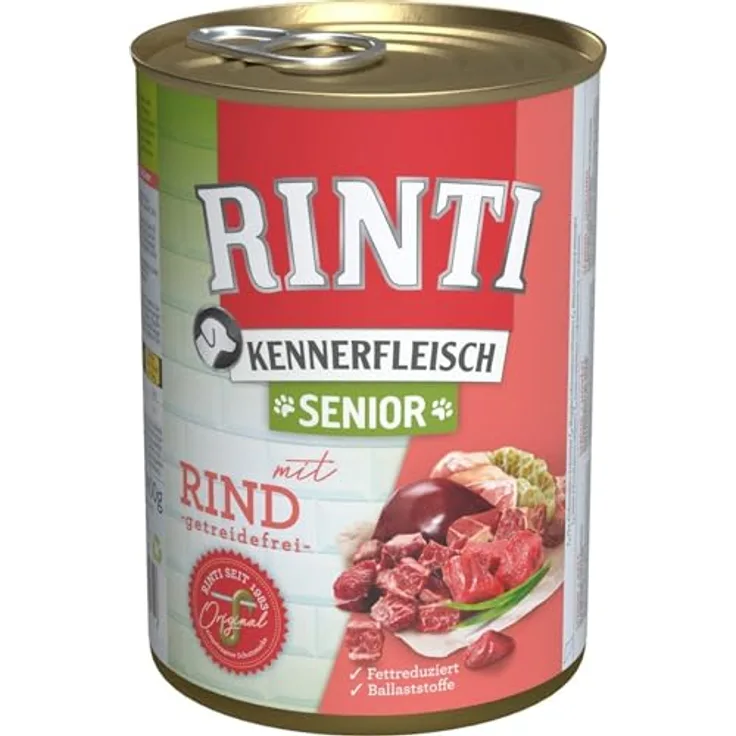 Rinti Kennerfleisch Senior Rind, Hunde-Nassfutter mit 25% Rind, 12 x 400g Packungen